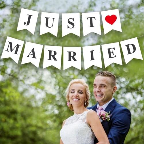 BA284 Sweet Just Married Wedding Party Paper Hanging Backdrop Banners for Wedding Ceremony Valentine Day Party Decorations