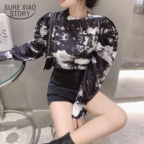 Plus Size Autumn New Big Girl Tops French Vintage Printed Long Sleeve Chiffon Blouse Women Elegant Stylish Chemisier Femme 12086