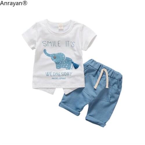 2020 Summer Children Boys Girls Clothes Suit Sets Baby Cartoon Elephant Pattern Cotta Pants Kids Sport Suits Toddler Tracksutis