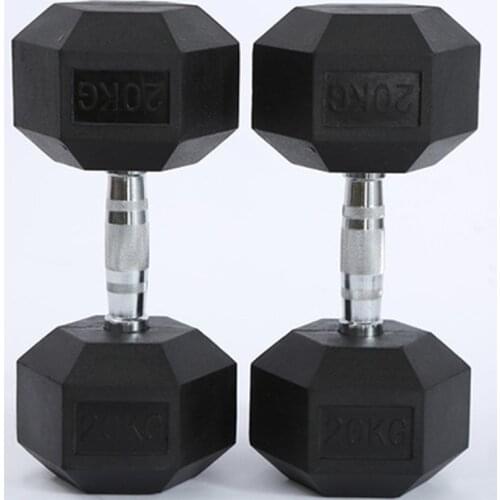 20kg rubber hexagonal dumbbells, suitable for gym unisex home fitness training arm muscle fitness fitness equipment