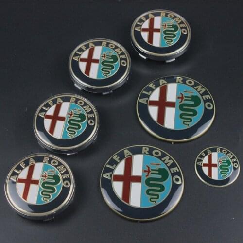 7pcs Alfa Romeo CAR Logo 74mm Hood Trunk+ Steering Wheel Badge+ 60mm Wheel Center Cap Emblem Brera 159 Spider Giulietta Stelvio