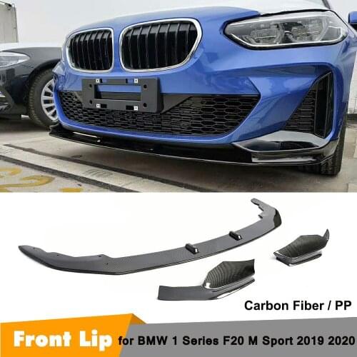 F20 Front Bumper Diffuser Lip Chin Spoiler for BMW 1 Series Sport F20 Mudguard Body Kit 2019 2020 Carbon Fiber / PP Glossy Black