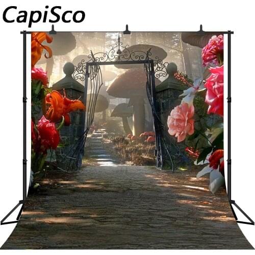 Capisco Fantasy Fairy Tale Wonderland Flowers Garden Arch Gate Mushroom Path birthday Custom Photo Studio Backdrop Backgrounds