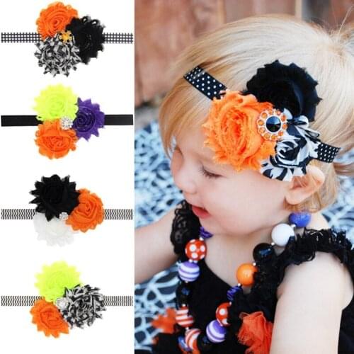 Halloween Baby Girl Headband Chiffon flower headwear with diamond 4Colors