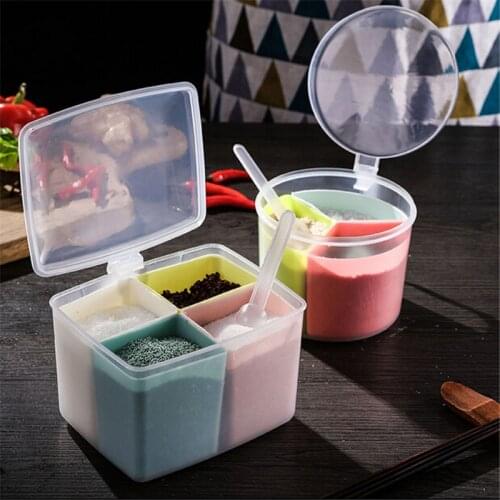 Kitchen Seasoning Storage Box Home Spice Pots Container Condiment Divided Seasoning Case Salt Sugar Dispenser Jar Combo Set