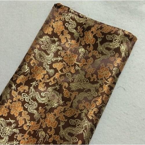 Royal Deep Coffee Gold Flower Dragon Brocade Fabric 50x72cm Jacquard Apparel Costume patchwork fabric Curtain Upholstery Furnish