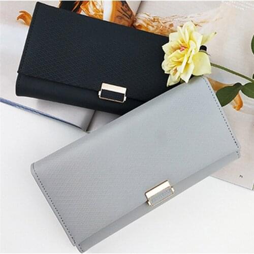 Womens Coin Purse Long Multi-function Card Package Wallet Folding Solid Color Portable Simple Compact Bag