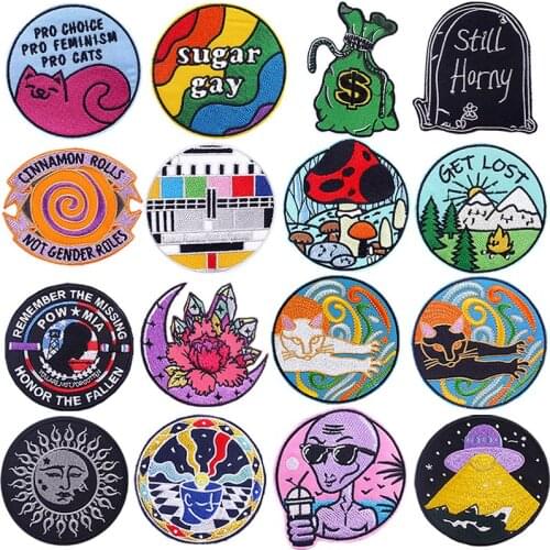 Round Embroidered Badge Patches On Clothes Fashion Applique Sewing Fusible Patch For Clothing Iron On Stickers For Clothes