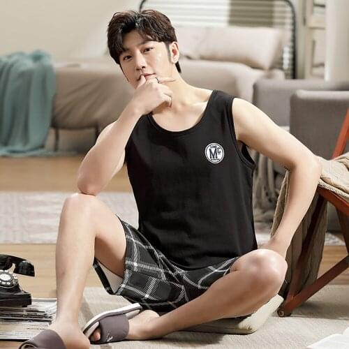 Summer Casual Men Pajamas Sets Sleeveless T Shirt Letter Embroidery + Elastic Shorts Fashion Sports Sleepwear Loungewear L-4XL