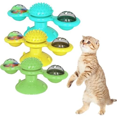 Cute Pet Cat Toys Training Turntable Windmill Ball Interactive Puzzle Massage Suction Cup Catnip Amusement Cat Supplies