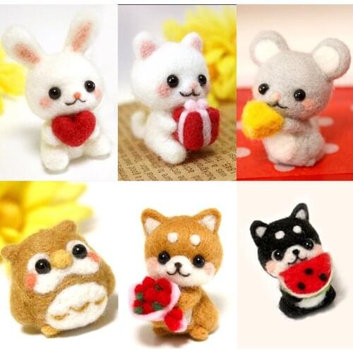 MIUSIE Lovely Custom Dog Kitty Cat Rabbit Pets Handmade Toy Doll Wool Felt Poked Kitting Non-Finished DIY Wool Felting Package