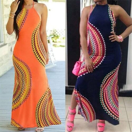 Fashion Women Maxi Dress Summer Ladies Dresses Party Clothes Backless Womens Dresses Bohemia Style Halter Dress Woman Sundress