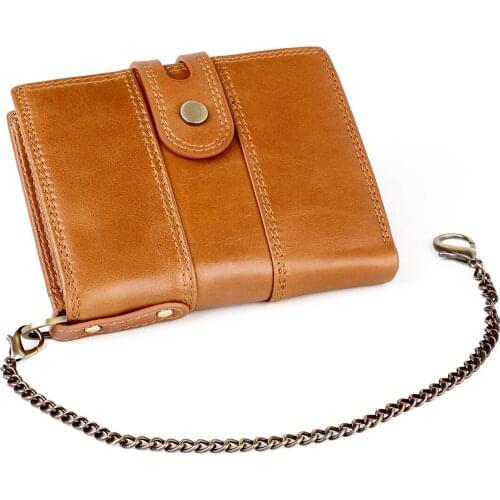 Man Short Wallet 100% Genuine Leather Men Wallet Coin Purse Small Mini Card Holder Chain PORTFOLIO Portomonee Male Walet Pocket