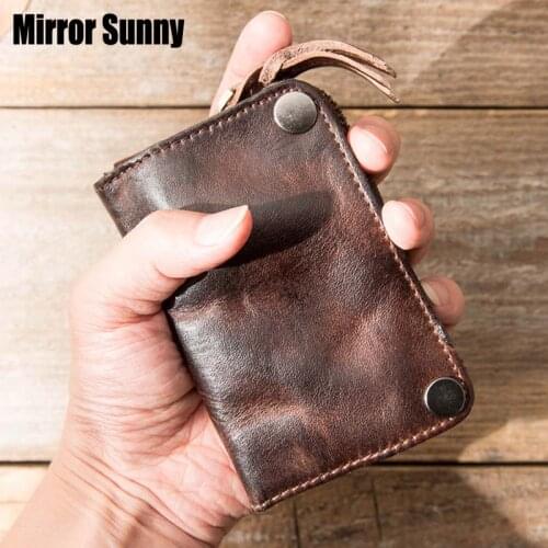 Mens Genuine Leather Key Pack Large Capacity Head Layer Cowhide Leather Coin Purse Male Card Holder Bag Car Key Bag Key Wallet