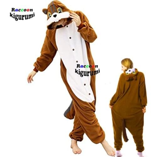 Soft Orange Squirrel Jumpsuit Women Adult Anime Onsie Wool Men Christma Pajamas Cartoon Cosplay Costume Raccoon Kigurumi