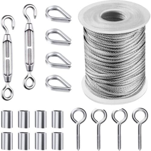 Wire Rope Cable Hooks Cord Hanging Kit 304 Stainless Steel with Turnbuckle Wire Clothesline Wire Tensioner for Garden