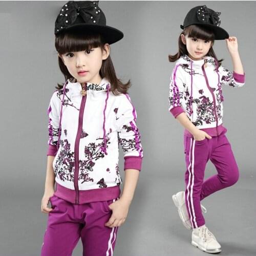 New Autumn Girls Clothing Suits Winter Coat Kids Butterfly Cotton Sweatshirt Tracksuit Sport Suits Floral Outwear