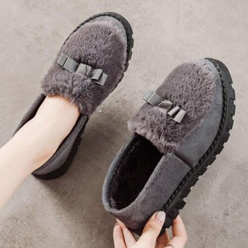 2021 winter new plus velvet bean shoes womens cotton shoes casually wear soft-soled mother womens shoes