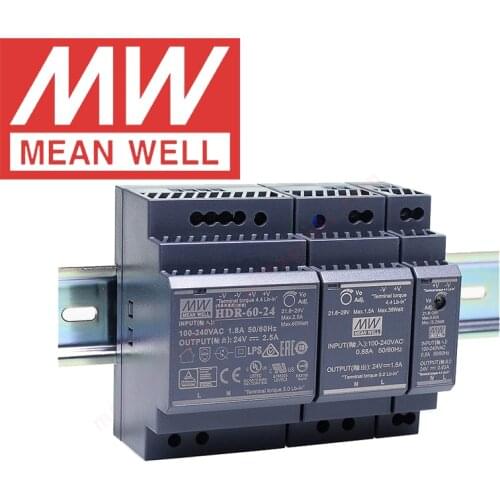 Original Mean Well HDR series 5v12v 24v 48v single output meanwell 15w 30w 60w 100w 150w Ultra Slim Step DIN RAIL Power Supply