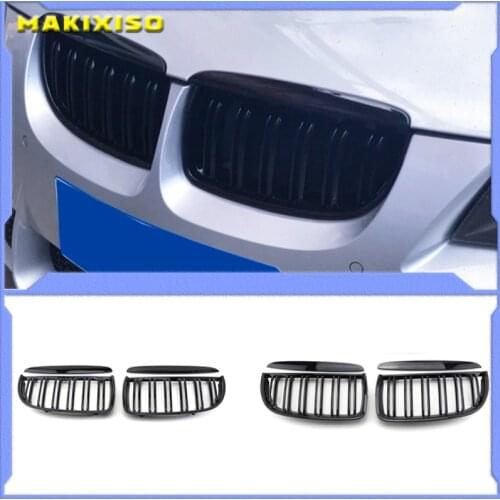 Front Kidney Grille Hood Grills -Double Line for BMW E90 323I 328I 335I 330I 325I 3-Series 2005-2008 (Gloss Black)