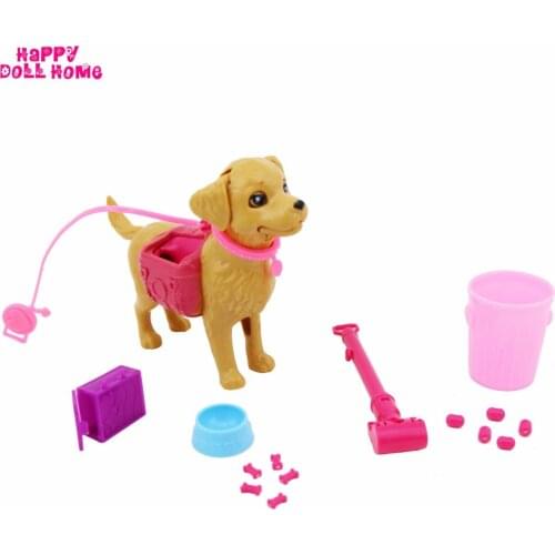 Plastic Dog Pet Sets Dog Food Bone Bowl Feeding Outside Dollhouse Accessories 1:6 Puppet For Barbie FR Kurhn Dollhouse Toy
