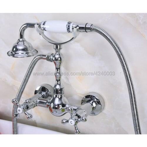 Polished Chrome Bathroom Faucet Mixer Tap Wall Mounted Hand Held Shower Head Kit Shower Faucet Sets Kna189