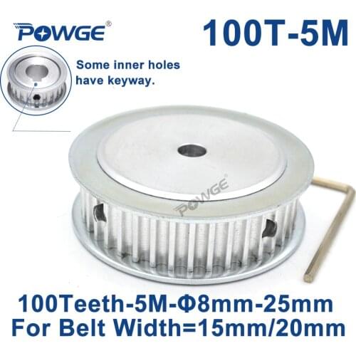 POWGE 100 Teeth HTD 5M Synchronous Timing Pulley Bore 10/12/15/16/17/19/20/25mm for Width 15/20mm HTD5M wheel Gear 100Teeth 100T