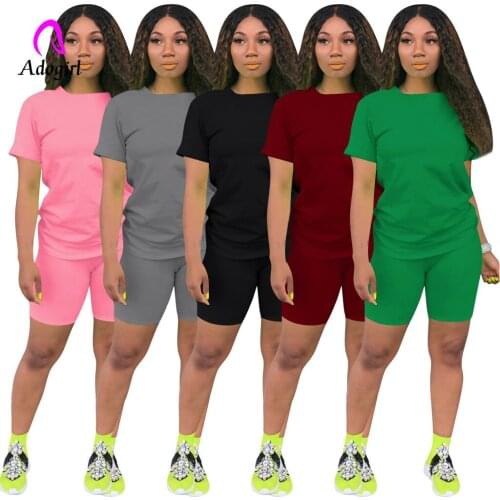 Tracksuit Women Two Piece Set Summer Short Sleeve Top + Biker Shorts Sweat Suit Casual 2 Piece Home Outfit Fitness Matching Sets
