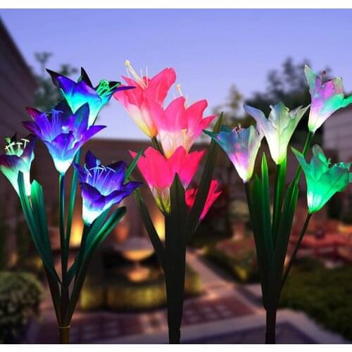 Outdoor LED Solar Light Color Lily Garden Flower Waterproof Decorative Lamp Solar Power Yard Lawn Path Wedding Decor Lawn Lamp