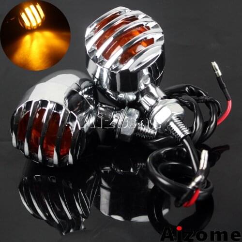 Universal Chrome Motorcycle Grille Turn Signals Indicators Amber Light Blinkers For Harley Honda Yamaha Suzuki Chopper Custom