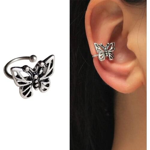 Retro personality old butterfly no ear hole cool dark punk style ear bone clip womens jewelry