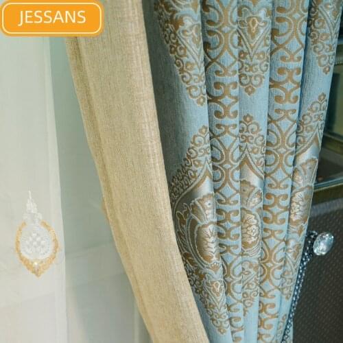 High-end European Style Chenille Jacquard Blackout Curtains for Living Room and Bedroom Finished Products Customization
