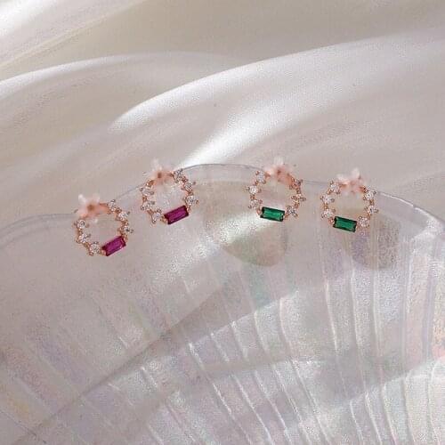 U-Magical Summer Sweet Multicolor Crystal Flower Round Dangle Earrings for Women Textured CZ Zirconia Hollow Earrings Jewelry