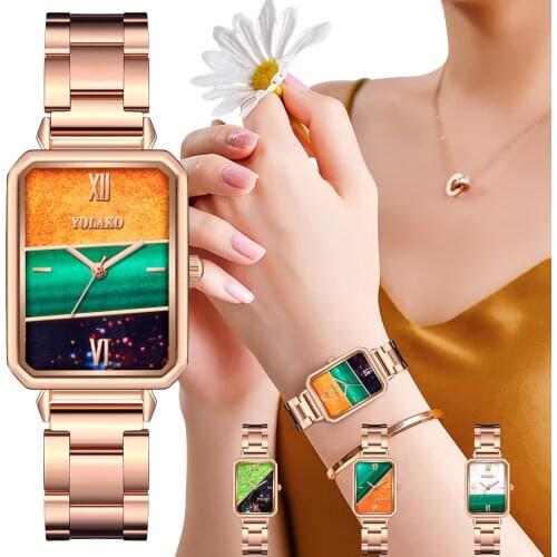 Ladies Retro Casual Glass Surface Stainless Steel Strap Quartz Watch Fashion Personality Two Tone Quartz Watch