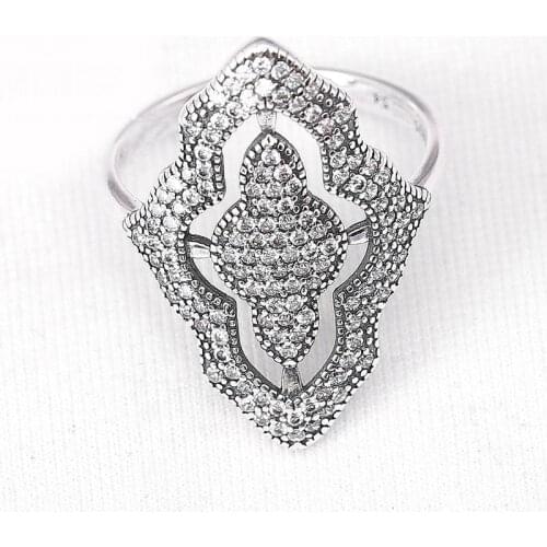 Original Pave Sparkling Classic Lace With Crystal Ring For Women 925 Sterling Silver Ring Wedding Party Gift Pandora Jewelry