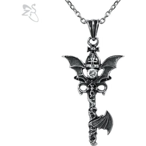 Holy Black Necklace Scepter Wings Pendant Choker Girly Necklaces Cubic Zirconia Crystal Rock Chain Tattoos Woman Man Jewellery