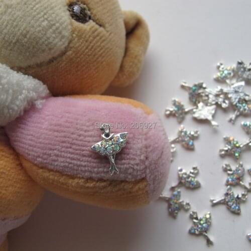 MD-398 10pcs Fancy AB Rhinestone Silver Dancing Girl Deco Metal Charms Metal Deco Charms Nail Art