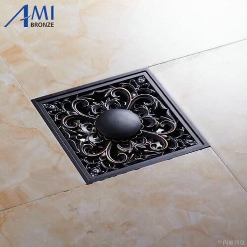 10x10cm Brass Black Bronze Floor Drain Bathroom Kitchen Shower Roon Porch Square Floor Waste Drain Grate Sanitary