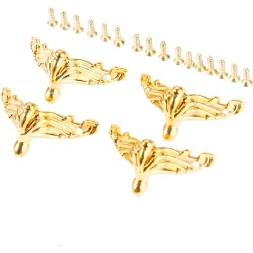 4Pcs Gold Decorative Corner Bracket Furniture Jewelry Gift Wooden Box Feet Furniture Foot Corner Protector Metal Crafts 26*19mm