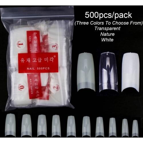 500Pcs/Bag Coffin Nail Tips Natural/White/Clear Nail Capsule Fake Fingernails Soft Gel Full Cover Nail Tips Manicure DIY Tools