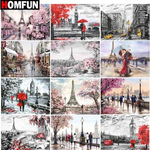 HOMFUN 5D Diamond Pattern Rhinestone Needlework Diy Diamond Painting Cross Stitch "Tower landscape" Diamond Embroidery