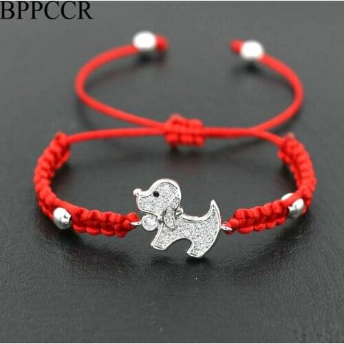 BPPCCR Women Cute Pet Puppy Dog Crystal Bracelet Girls Boy Couples Red Rope Thread String Lucky Lovers Braid Bracelets Jewelry