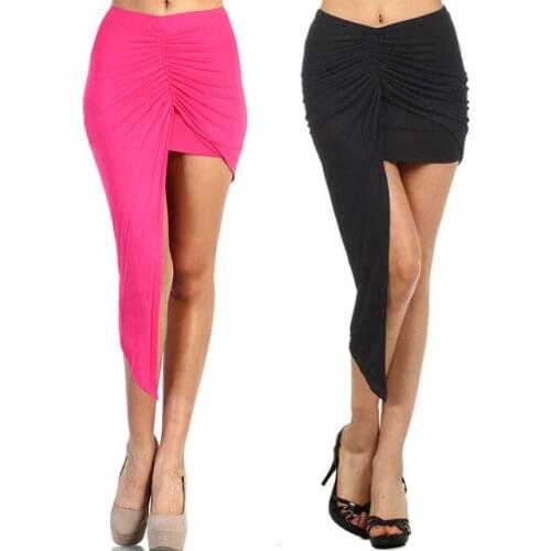 Black,Red,M,L,Sexy Irregular Package Hip Legs Slim Fold Skirt