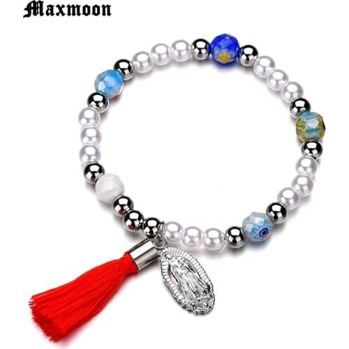Maxmoon White Rosary Beads Christian One-Decade Rosary Bracelet Virgin Mary Centerpiece Rosary DropShipping