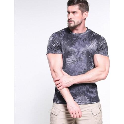 Men Outdoor Summer Camouflage Short Sleeve T-Shirts Breathable Quick Dry Stretch Tops Climbing Training Military Tactical Shirts