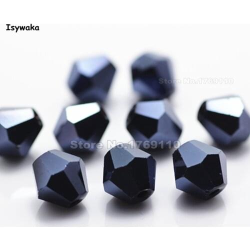 Isywaka 38pcs Ink Blue Color 8mm Bicone Austria Crystal Beads charm Glass Beads Loose Spacer Bead for DIY Jewelry Making