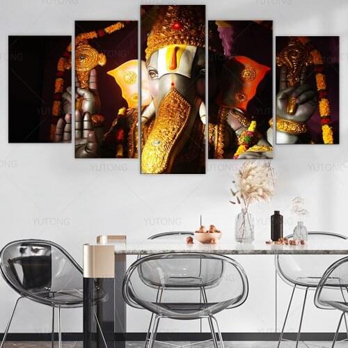 5 piece canvas painting lord balaji ganesh india religion poster and print wall art for living room home decoration framed