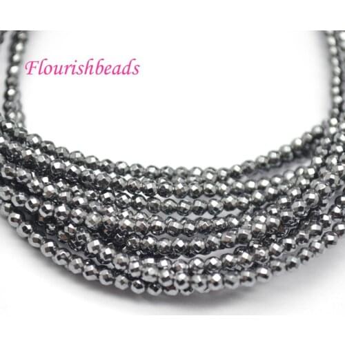 2mm 3mm Silvery Color Electroplating Faceted Hematite Round Loose Beads