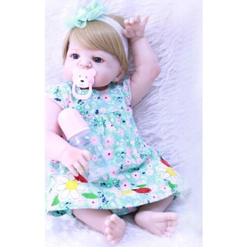 Bebe 22" reborn full silicone dolls reborn girl dolls toys gift blonde hair wig can enter water bonecas bjd born dolls