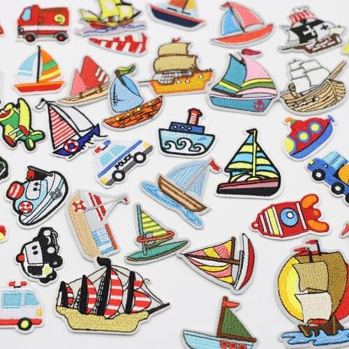 Cartoon Sailboat Badge Clothing Embroidery Decal DIY Sewing Decoration Ironing Patch T-Shirt Stripe Clothing Sticker